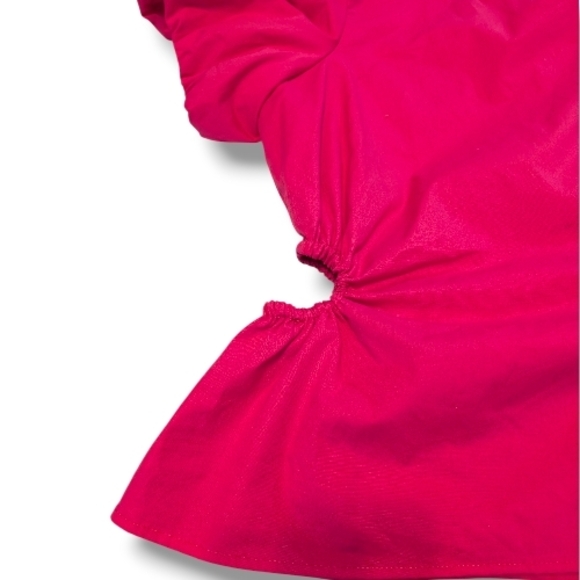 Like New Scoop Peplum Puffy Sleve Cutout Blouse In Hot Pink, Size Xl - Picture 3 of 5